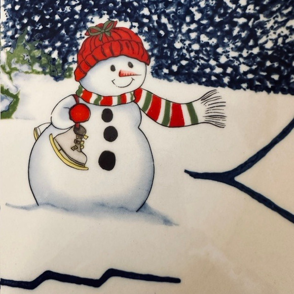 Thomson Snowman 12"Chop Platter, Blue Speckles On Half, Snowman/Center Christmas - Picture 3 of 8